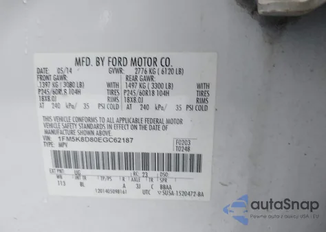 2014 Ford Explorer Xlt from USA, damaged, VIN 1FM5K8D80EGC62187